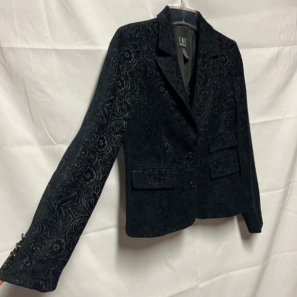INC International Concepts Faux Suede Floral Black Blazer Size 8 Button Front - Picture 3 of 9